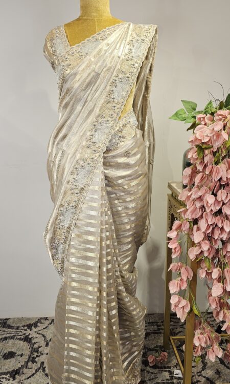 Silver tissue organza saree