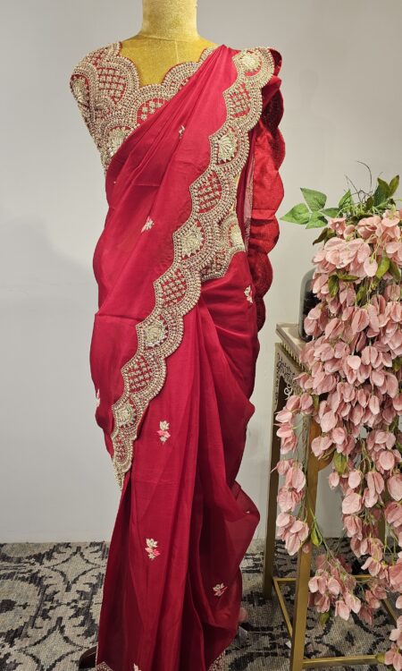 Red organza saree