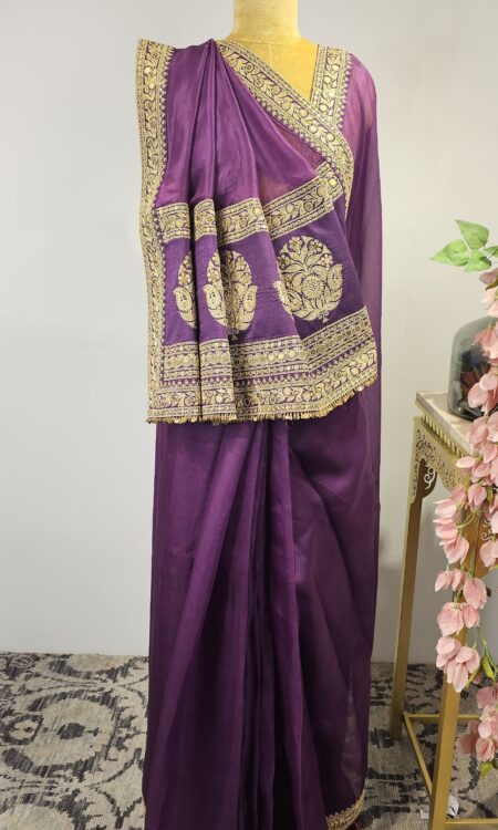 Purple colour organza saree