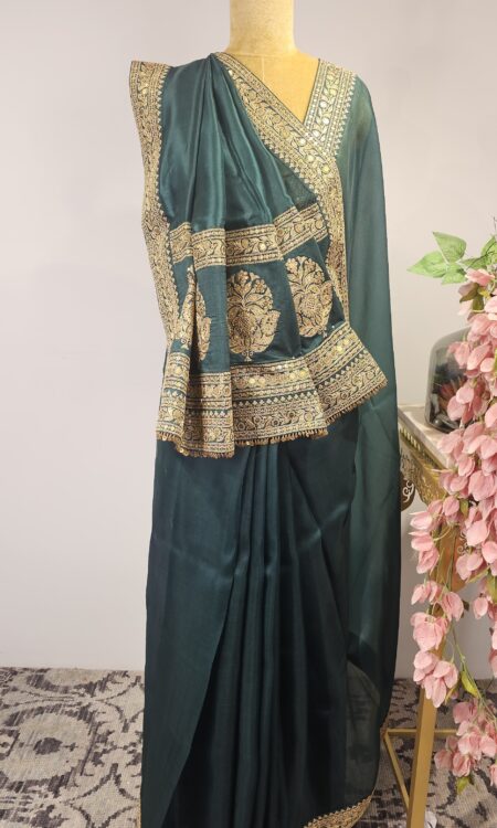 Emreld green colour organza saree