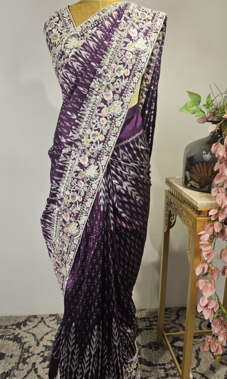 Wine colour Ikat saree