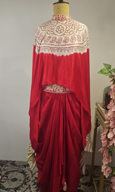 Red colour drape skirt