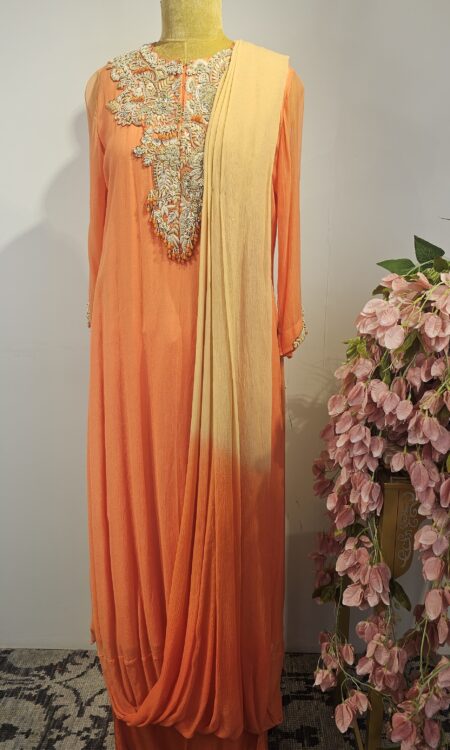 Orange colour gown with attached duppatta