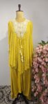 Lemon yellow cape top with flare pant