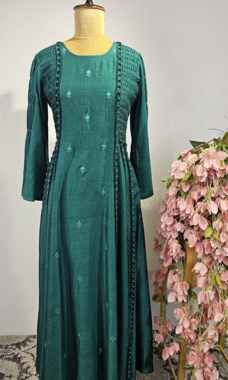 Bottle green colour gown