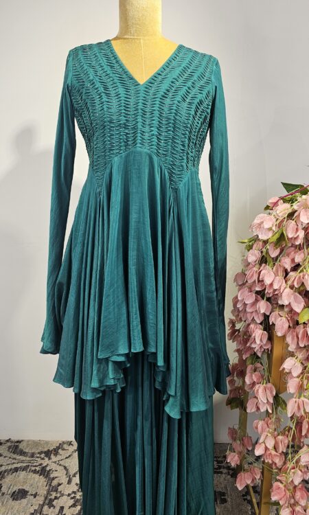 Bottle green colour gown