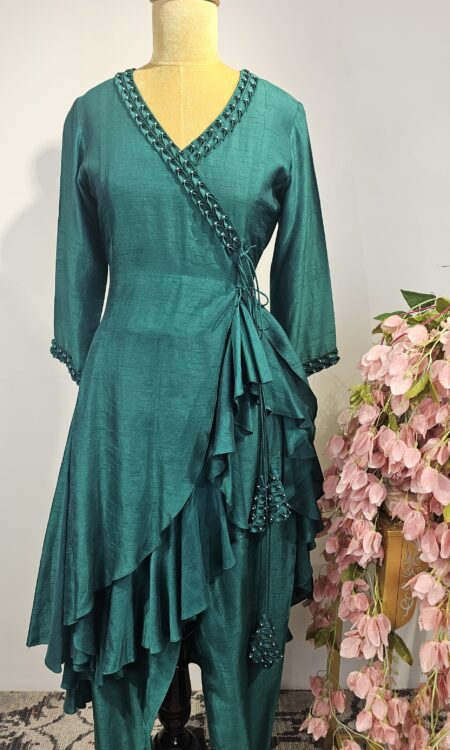 Bottle green colour angaraka style gown