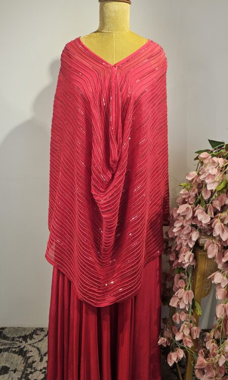 Hot pink colour gown with kaftan