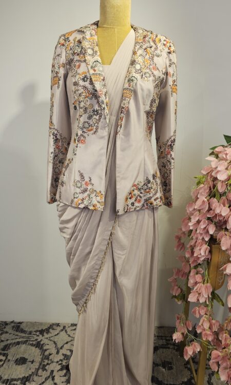 Grey colour drape saree with jacket