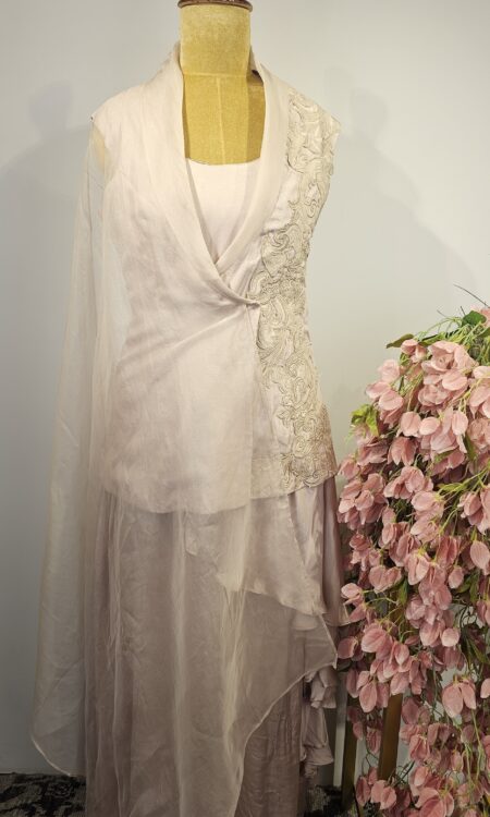 Beige colour drape frock with jacket