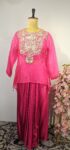 Hot pink colour drape skirt with cape