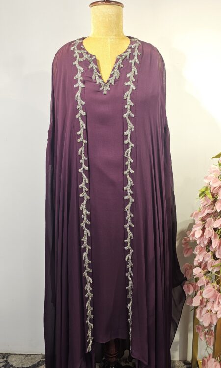 Wine colour cape style top with drape pant