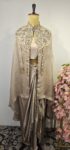 Grey colour drape skirt with cape