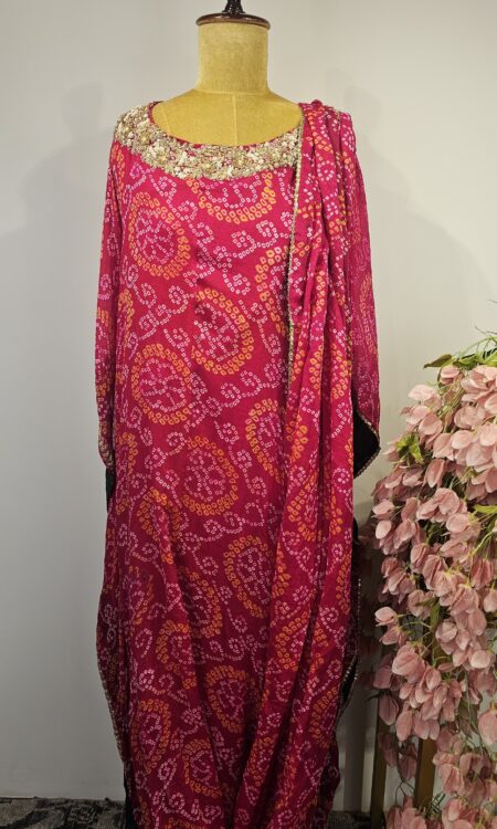 Pink colour kaftan with attached duppatta