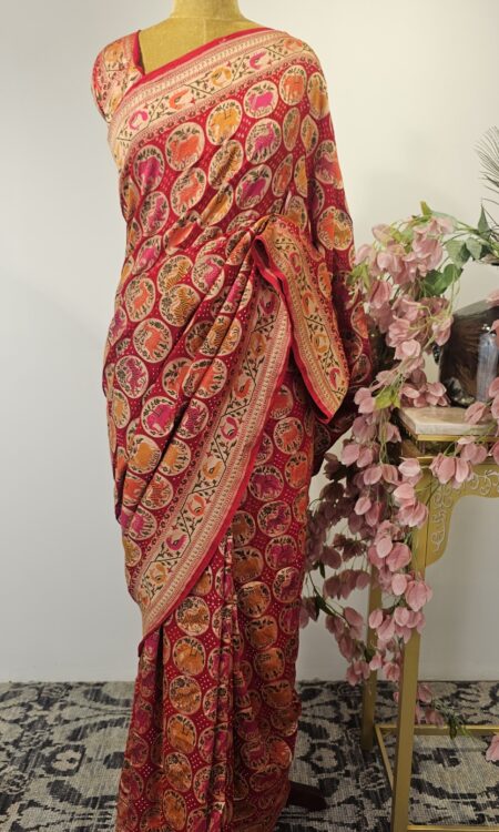 Red bandhani saree