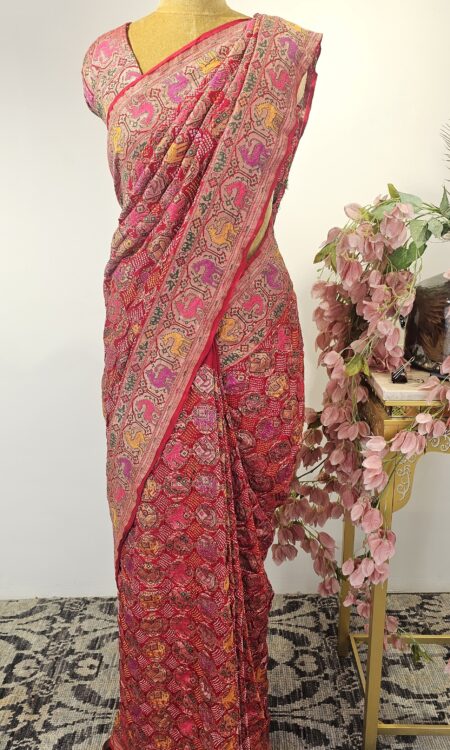 Red bandhani saree