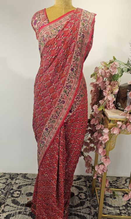 Red bandhani saree