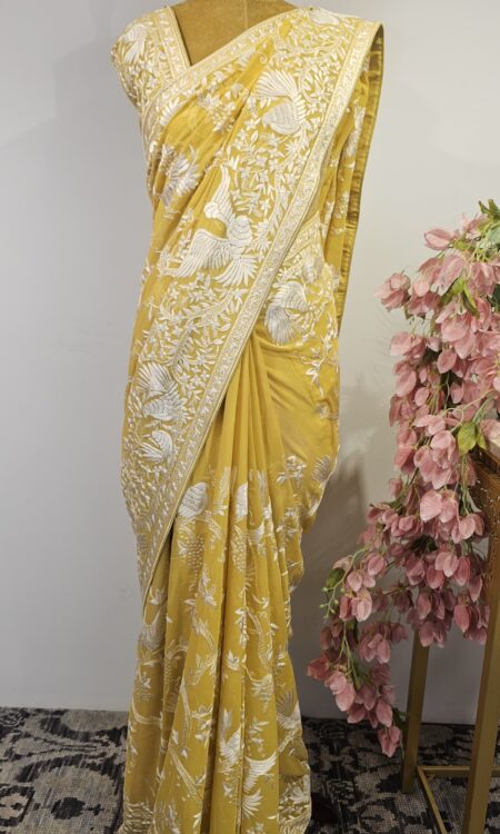 Yellow parsi saree