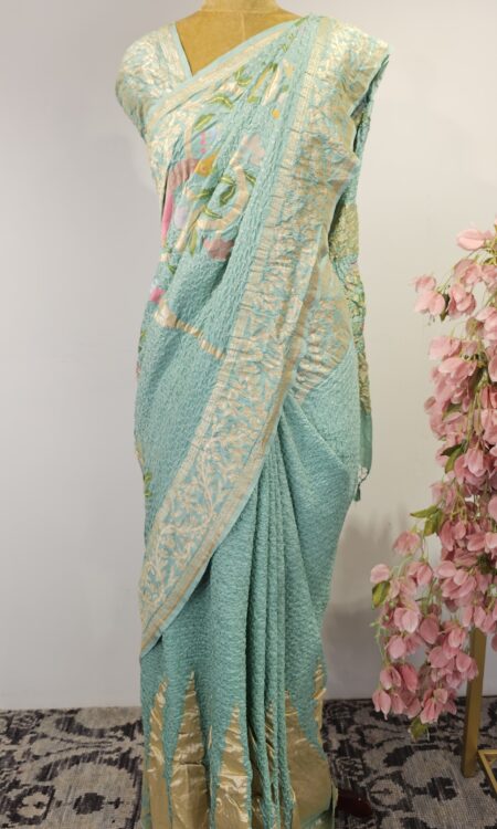 Powder Blue bandhani saree