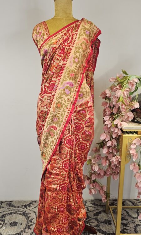Red bandhani saree