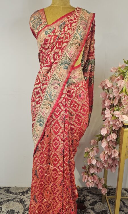 Red bandhani saree