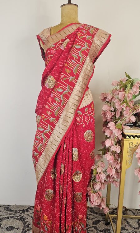 Red bandhani saree