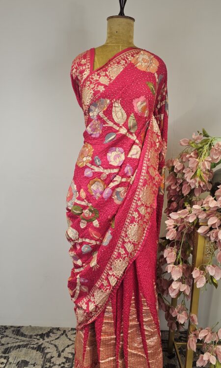 Pink bandhani saree