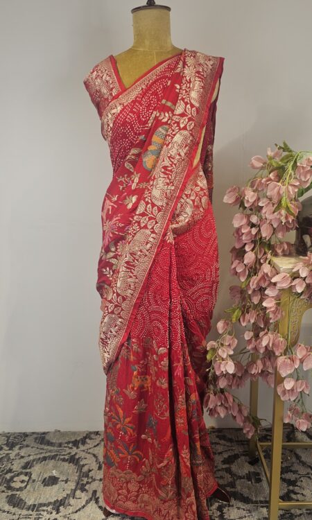 Red bandhani saree