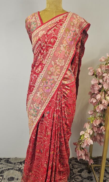 Red bandhani saree