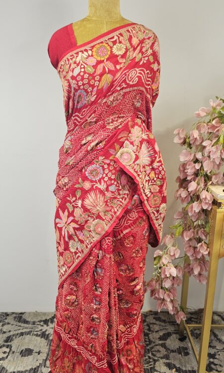 Red bandhani saree