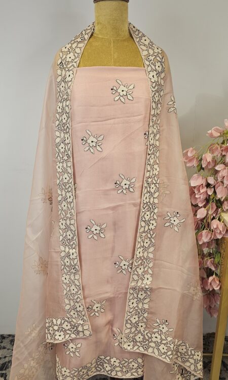 Peach colour organza Unstitched suit