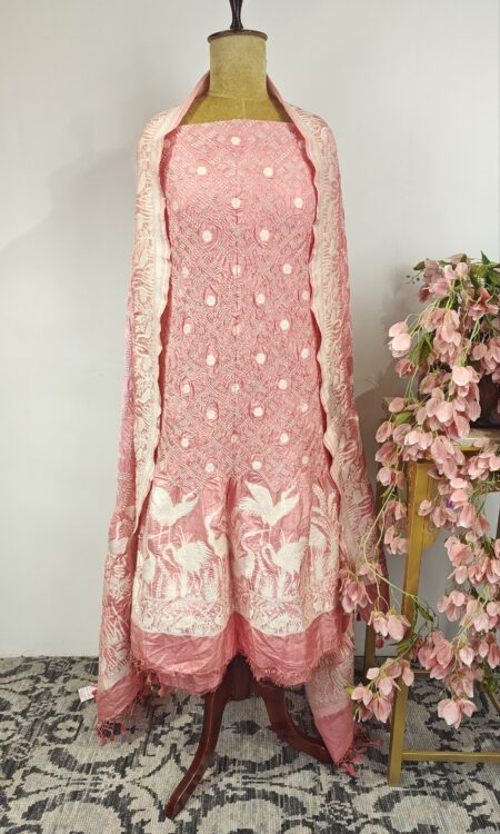 Pink parsi with bandhani unstitched suits