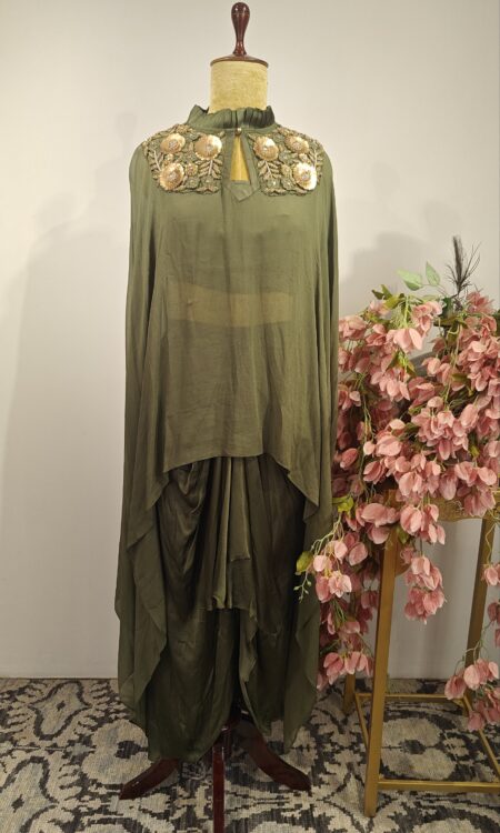 Olive green indo western dress