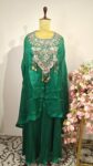 Emerald green colour cape top with flared pants