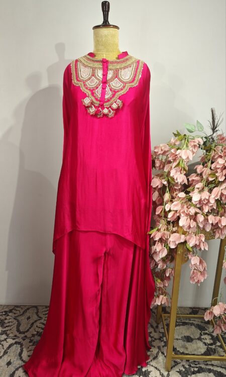 Pink colour cape top with flared pants