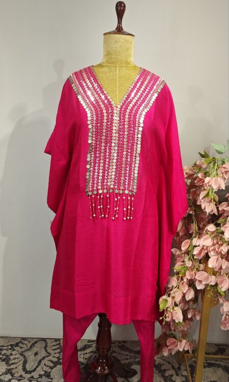 Pink colour kaftan with straight pants