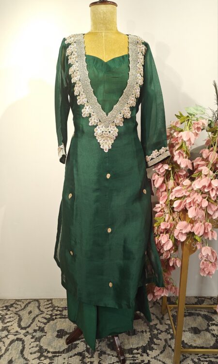 Green organza indo western