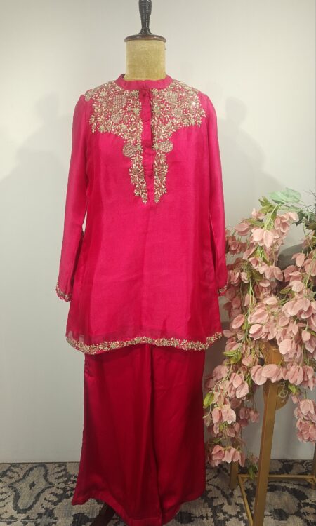 Pink organza indo western
