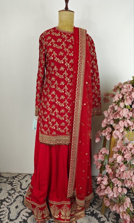 Red color 3pc sharara set
