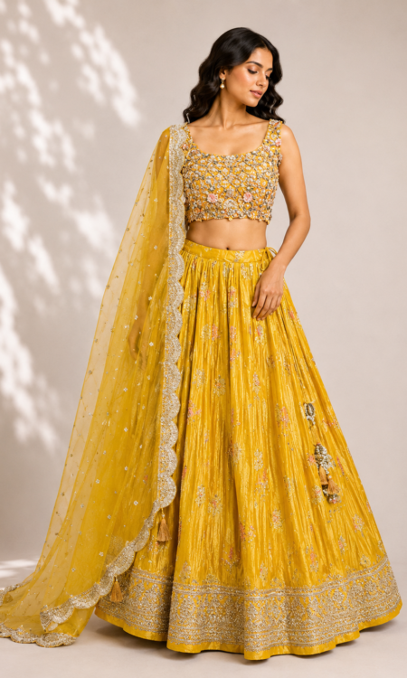 Yellow colour lehanga set