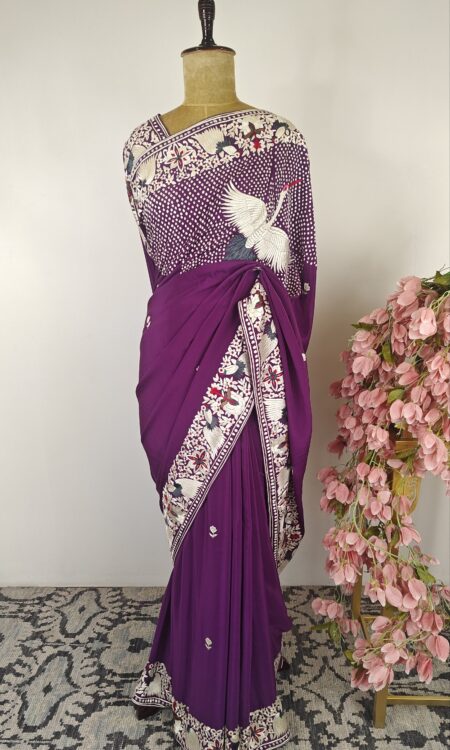 Purple colour parsi saree