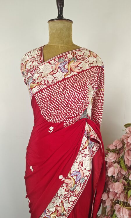 Red colour parsi saree