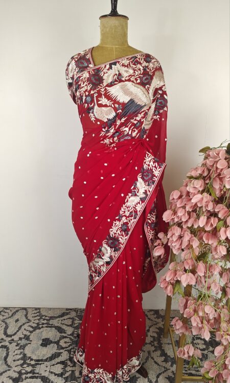 Red colour parsi saree