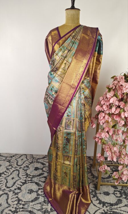 Torquoise color Kanchi saree