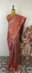 Pink colour Kanchi saree with red border