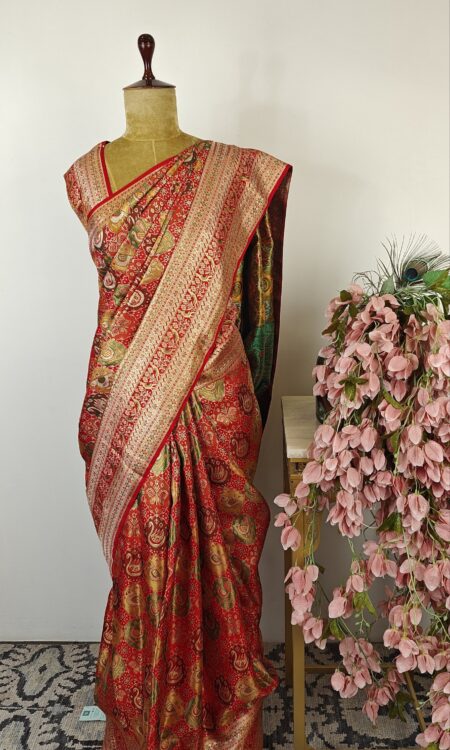 Red and golden Kanchi silk saree