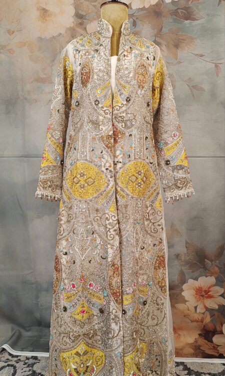 Ivory hand Embroidered Heritage Long Jacket Set