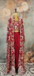 Maroon Hand Embroidered 3-piece Jacket, Blouse and Draped Skirt Set
