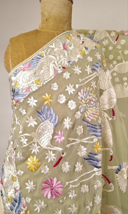 Mint green Parsi georgette dupatta