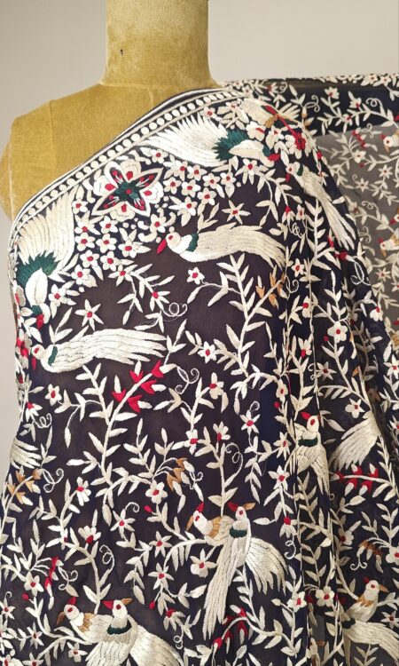 Navy Blue Parsi georgette dupatta